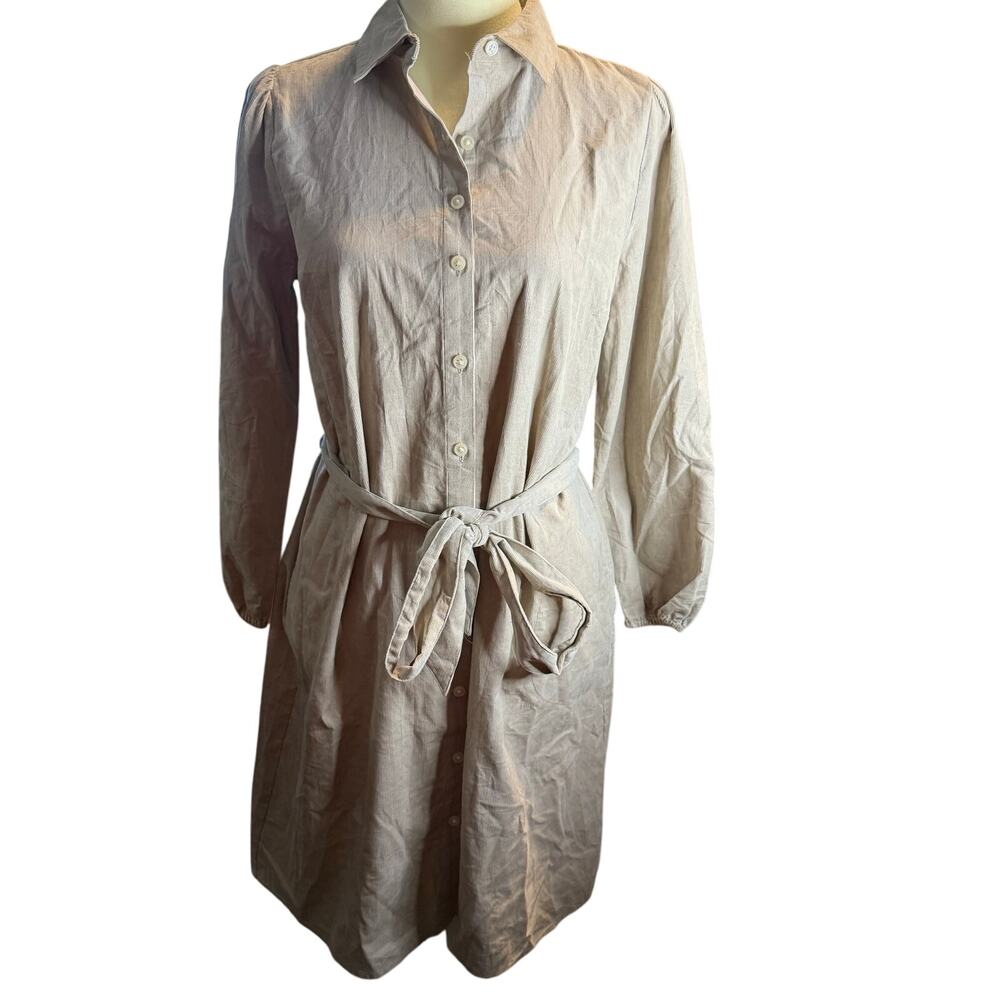 LOFT Belted Long Sleeve Corduroy Shirt Dress, Beige, Women's Size Small, NWT